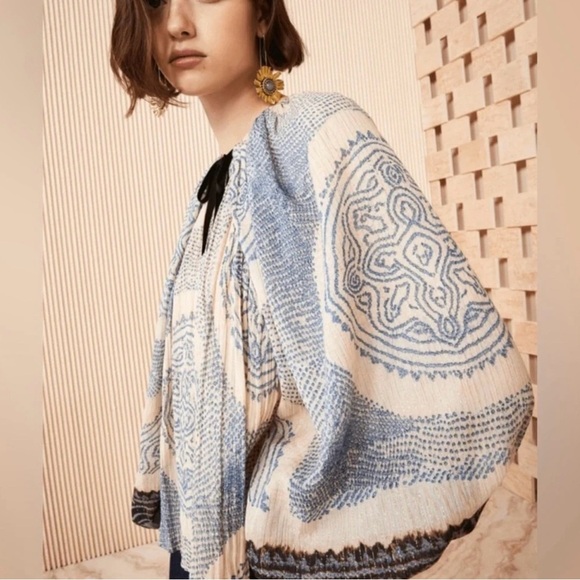 Ulla Johnson Tops - NWOT Ulla Johnson Pauline Printed Silk Chiffon Blouse Moonstone Blouse Size 6